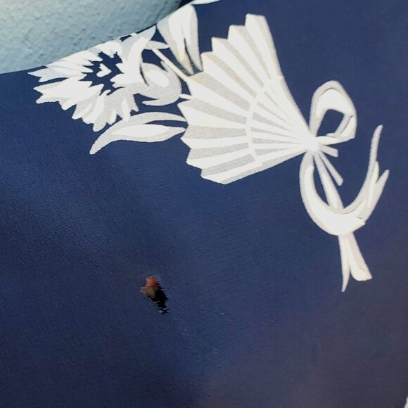 1930s Navy Floral Fan Dress Size 8 Draped Neckline Batwing Sleeve Vintage Rayon - Picture 4 of 13